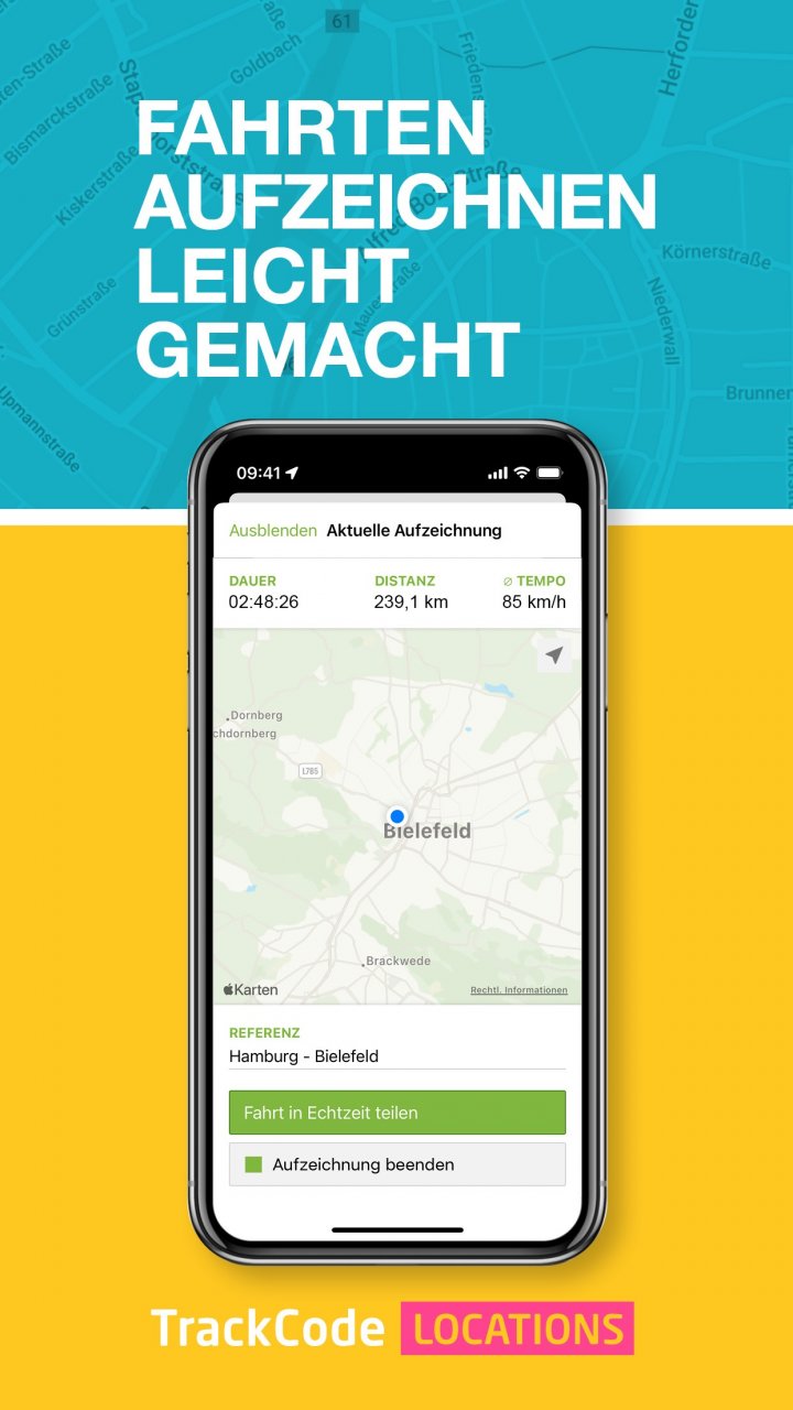 TrackCode Locations: aktuelle Aufzeichnung mit Live-Kennzahlen und Teilen in Echtzeit